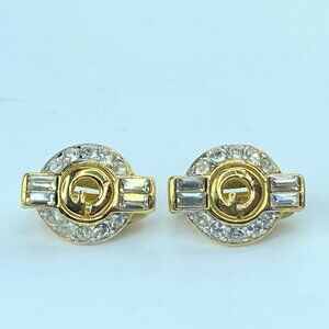 Paris Givenchy G Logo gold tone Rhinestone clip-on Earring Gold 7.8g GS389